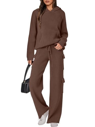 ANRABESS Women's Hooded Knit Sweater & Straight Leg Pants Fall Travel Outfit