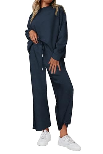 PRETTYGARDEN Women's Casual Long Sleeve Pullover Top & Wide Leg Pants Set