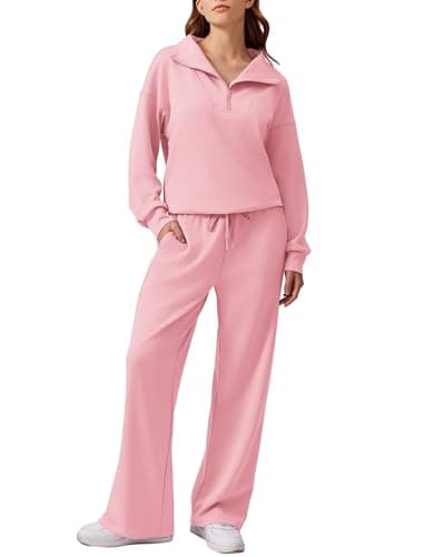 PINSPARK Women's 2025 Fall 2-Piece Oversized Sweatsuit & Wide Leg Pants Matching Set