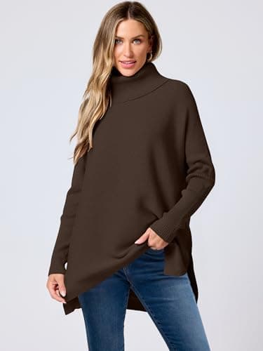 Women's Oversized Turtleneck Batwing Sleeve Knit Sweater - Casual and Loose Fit
