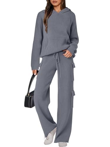 ANRABESS Women's Hooded Knit Sweater & Straight Leg Pants Fall Travel Outfit