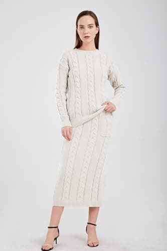 utcoco Women's Chunky Cable Knit Sweater Skirt Set
