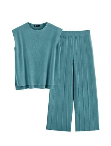 PRETTYGARDEN Women's High-Low Pullover & Wide Leg Pants Casual Sweater Set