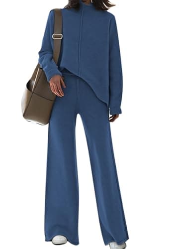 Linsery Women's High Neck Knitted Sweater Set with Wide Leg Pants