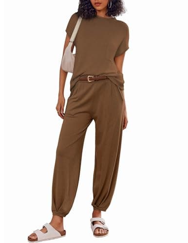 Ekouaer Women's 2-Piece Lounge Set: Cap Sleeve Tops & Jogger Pants