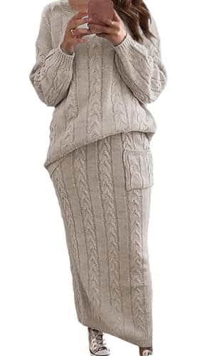 utcoco Women's Chunky Cable Knit Sweater Skirt Set