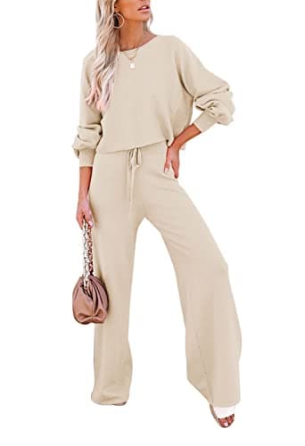 Pink Queen Women's 2-Piece Sweater Set Crop Top & Wide Leg Pants