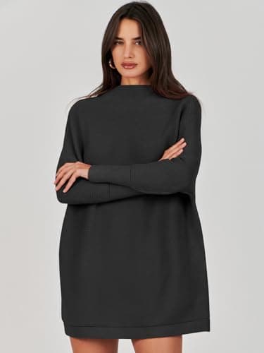 ANRABESS Women's Oversized Casual Long Sleeve Turtleneck Knit Tunic Sweaters 2024 Fall