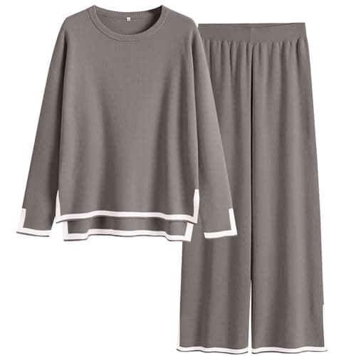 ANRABESS Women's Knit Sweater Tops & Wide Leg Pants Matching Sweatsuit Set