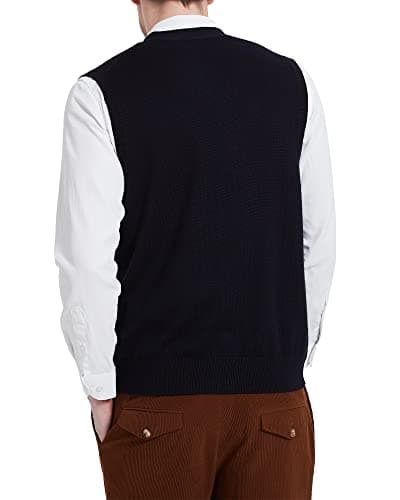 Kallspin Men's Wool Blend V-Neck Sleeveless Cardigan Vest