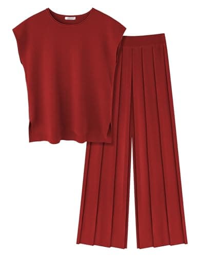 Ekouaer Women's Knit Cap Sleeve Tops & Wide Leg Pleated Pants Casual Sweater Sets