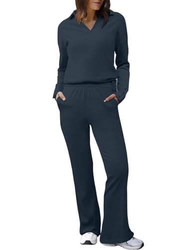Herseas Women's Long Sleeve V-Neck Sweater Set & High Waist Wide Leg Pants