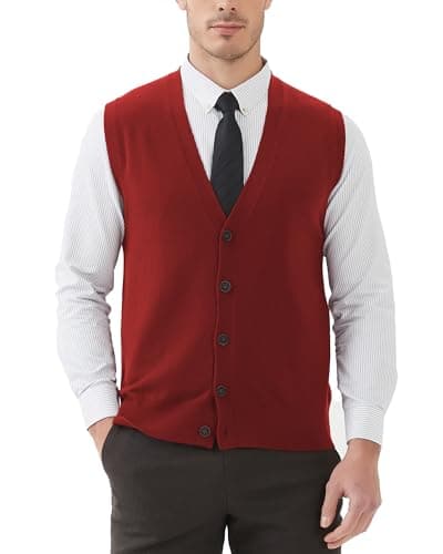 Kallspin Men's Wool Blend V-Neck Sleeveless Cardigan Vest