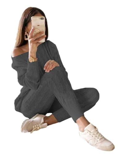 Lucuna Women's 2024 Fall Chunky Cable Knit Sweater Set Pants Loungewear