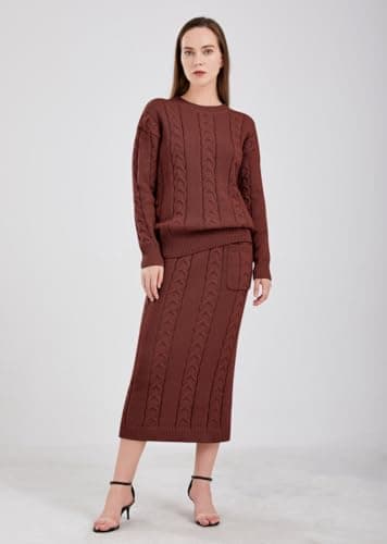 Chouuyaotou Women's Winter Chunky Cable Knit Pencil Skirt & Oversized Pullover Set