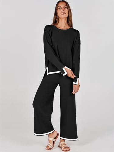 ANRABESS Women's Knit Sweater Top & Wide Leg Pants Matching Sweatset