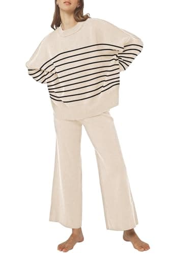 Linsery Women's 2-Piece Long Sleeve Sweater Set with Wide Leg Pants