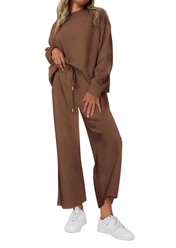 PRETTYGARDEN Women's Casual Long Sleeve Pullover Top & Wide Leg Pants Set