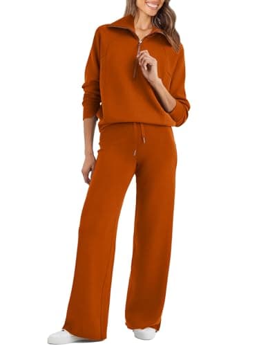 Glamaker Women's Oversized Half Zip Sweatshirt & Wide Leg Pants Set