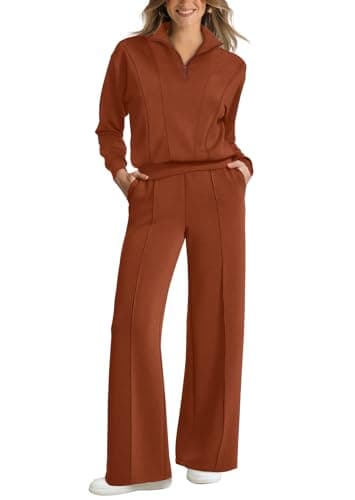 WIHOLL Women's 2-Piece Lounge Set: 2024 Half Zip Sweatshirt & Wide Leg Sweatpants with Pockets
