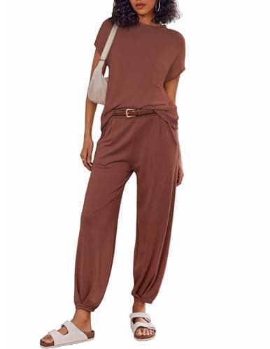 Ekouaer Women's 2-Piece Lounge Set: Cap Sleeve Tops & Jogger Pants