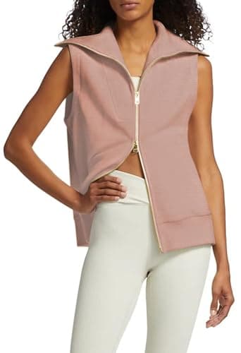 Viottiset Women's Ribbed Full Zip Sweatshirt Vest Casual Fall Top