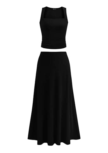 PrettyGarden Women 2 Piece Summer Knit Tank & Midi Skirt Set