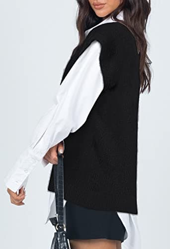 Viottiset Women's Oversized V-Neck Fuzzy Sweater Vest