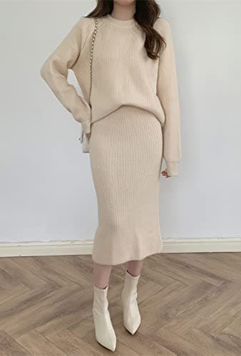 ChouYatu Women's Knit Sweater & Bodycon Skirt Outfit Sets