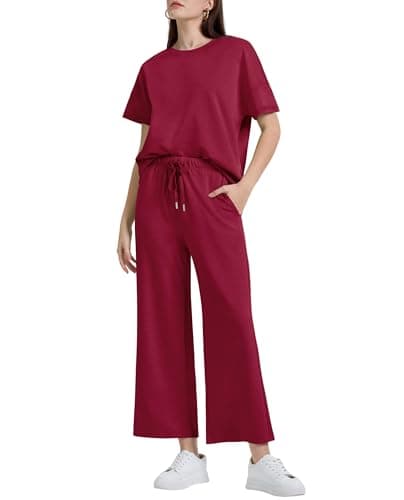 XIEERDUO Women's 2-Piece Loose Pajama Set Pullover Tops & Wide Leg Pants