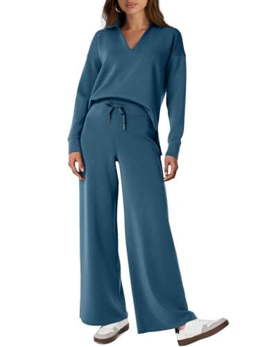 Glamaker Women's Matching Long Sleeve Sweatsuit and Wide Leg Pants Sets
