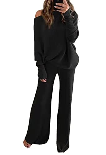 Linsery Women's High Neck Knitted Sweater Set with Wide Leg Pants
