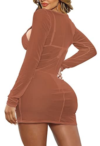 Viottiset Women's Mesh Ruched Swimsuit Cover Up Dress
