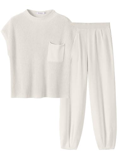 ANRABESS Women's Two-Piece Knit Sweater Vest & Crop Top Pants Set