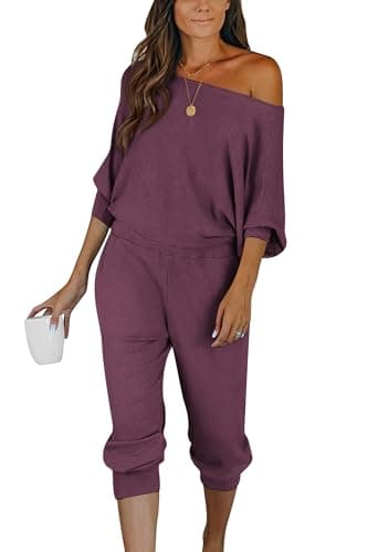 PRETTYGARDEN Women's Off-Shoulder Ribbed Tracksuit with Pockets