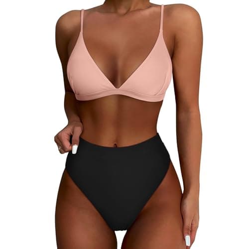 YNCSZEC Women's High-Waisted Spaghetti Strap Push-Up Bikini Swimsuit V-Neck Cheeky Two-Piece
