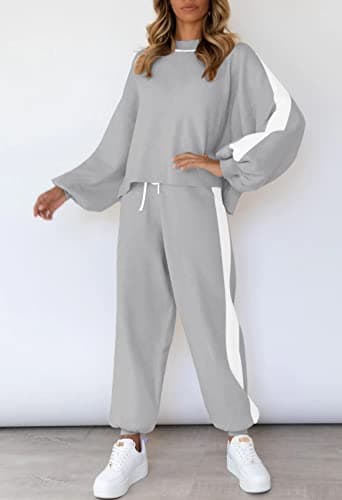 Viottiset Women's 2-Piece Color Block Knit Pullover Sweater Pajama Set