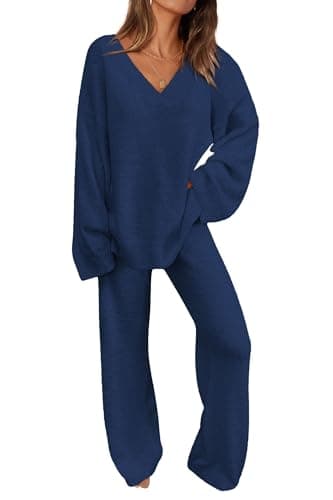 PRETTYGARDEN Women's Oversized V-Neck Sweater & Wide Leg Pants Fall Winter Set