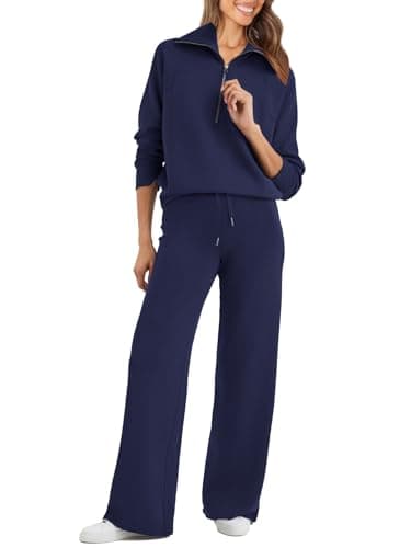 Glamaker Women's Oversized Half Zip Sweatshirt & Wide Leg Pants Set
