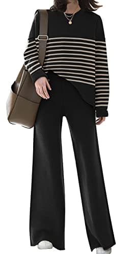 ETCYY New Women's Elegant Lounge Sweatsuit Set with Sweater Top and Wide Leg Pants