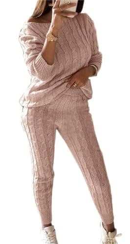 Lucuna Women's 2024 Fall Chunky Cable Knit Sweater Set Pants Loungewear