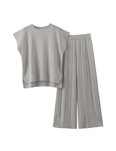 VATEAMI Women Knit Sweater Set with High-Waist Wide Leg Pants