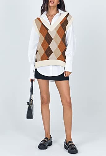 Viottiset Women's Oversized V-Neck Fuzzy Sweater Vest