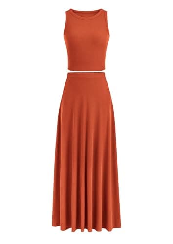PRETTYGARDEN Women's Casual Summer Maxi Skirt Sets Cropped Knit Top Outfit