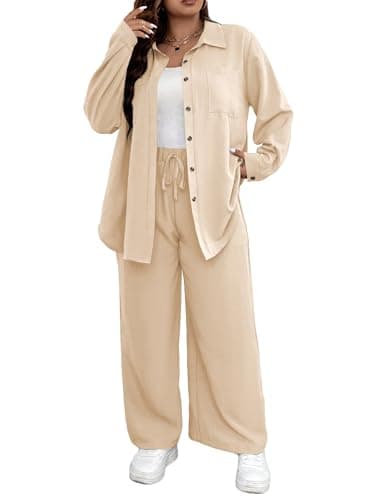 Floerns Women's Longline Blouse & Wide Leg Pants Outfit Set
