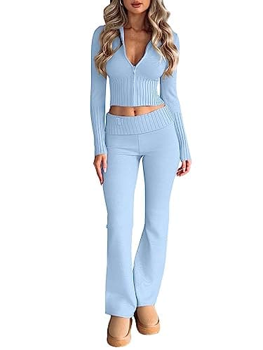 Lillusory Women's Slim Fit Hooded Knit Sweatsuit Set