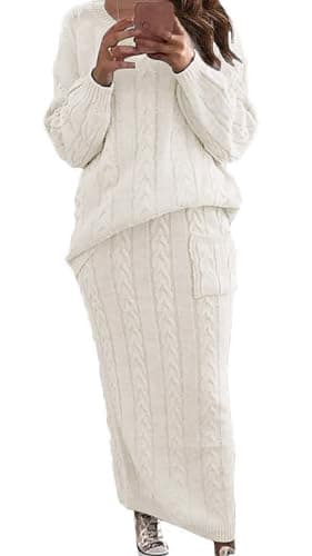 utcoco Women's Chunky Cable Knit Sweater Skirt Set