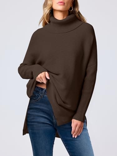 Women's Oversized Turtleneck Batwing Sleeve Knit Sweater - Casual and Loose Fit