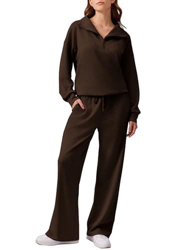 PINSPARK Women's 2025 Fall 2-Piece Oversized Sweatsuit & Wide Leg Pants Matching Set