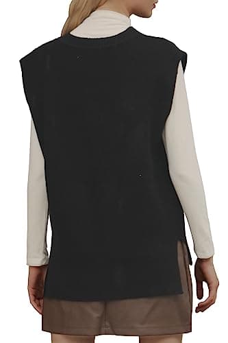 LANYO Women's Oversized V-Neck Chunky Knit Vest Tops